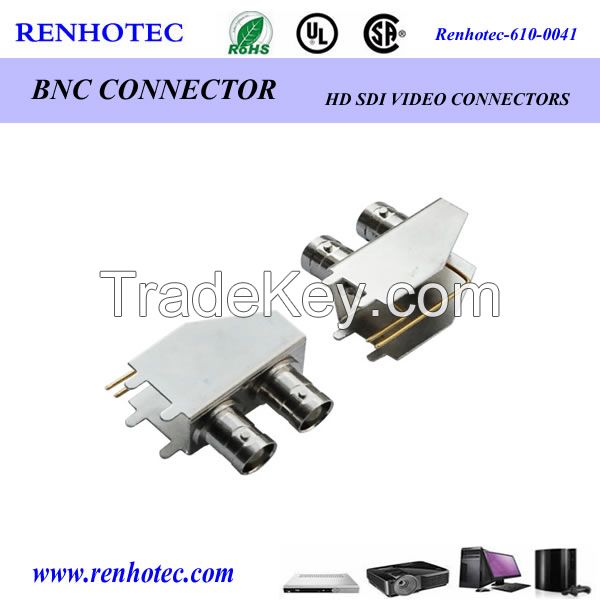 Right angle two BNC female RF connector for PCB mount