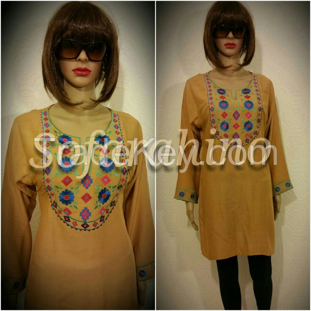  Ladies embroidered stitched short kurtis