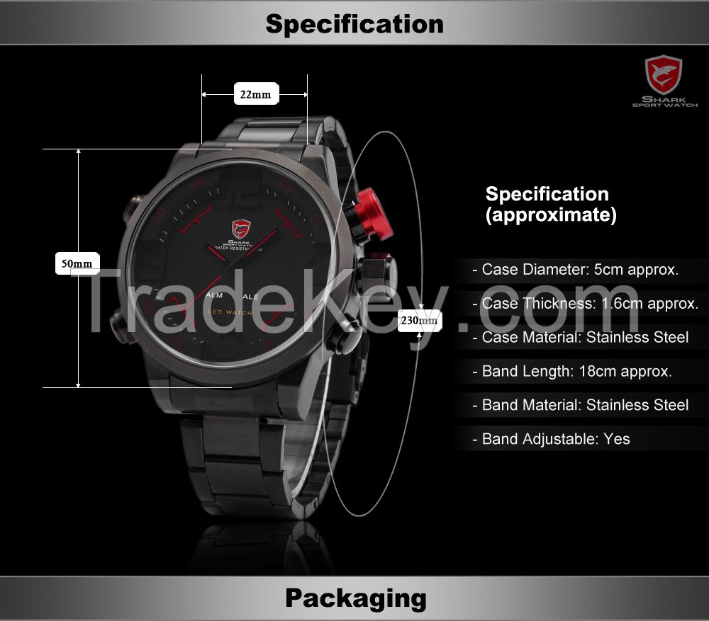 SHARK Analog Alarm Digital LED Sports Men's Wrist Watc