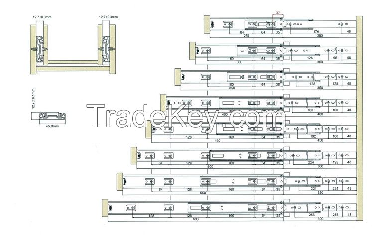 45mm full extension ball bearing slide   10