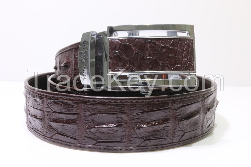 Genuine Crocodile Leather Men's Belt Hornback Dark Brown