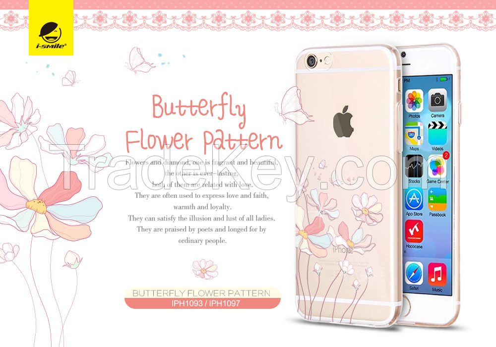 I-Smile Flowers and Diamond TPU Case for iPhone 6/6S, Clear & Ultra-flexible with IMF Process