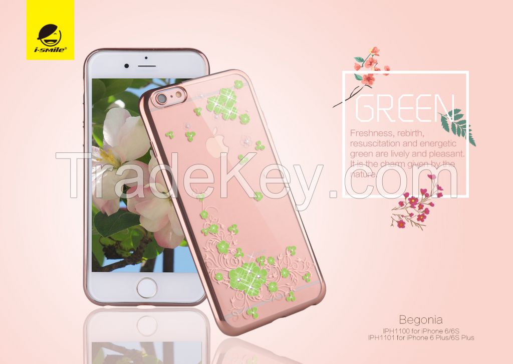 I-Smile Flowers and Diamond TPU Case for iPhone 6/6S, Clear & Ultra-flexible with IMF Process