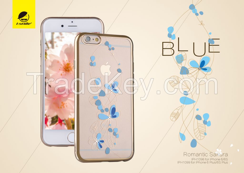 I-Smile Flowers and Diamond TPU Case for iPhone 6/6S, Clear & Ultra-flexible with IMF Process