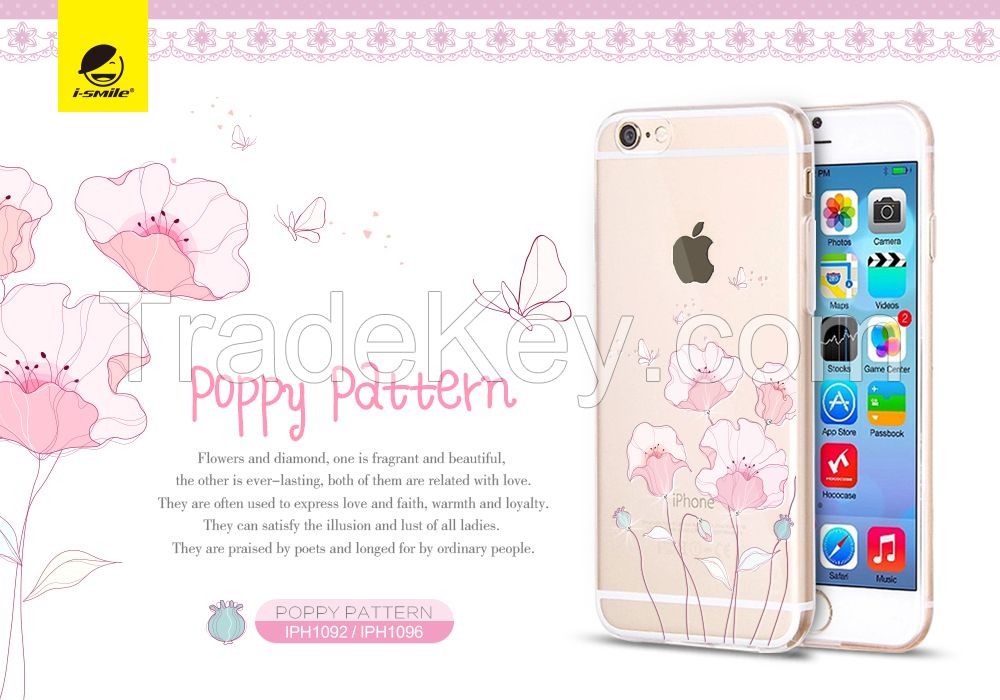 I-Smile Flowers and Diamond TPU Case for iPhone 6/6S, Clear & Ultra-flexible with IMF Process