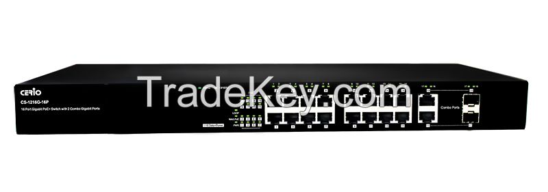 16 Port 10/100/1000M Gigabit PoE+ Switch with 2 Combo Gigabit Ports ( 400Watt Power )_CS-1216G-16P