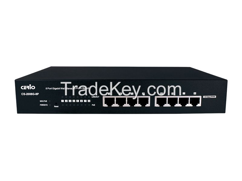 8 port 10/100/1000M Gigabit Web Managed PoE+ with 2 SFP Ports(160Watt Power)