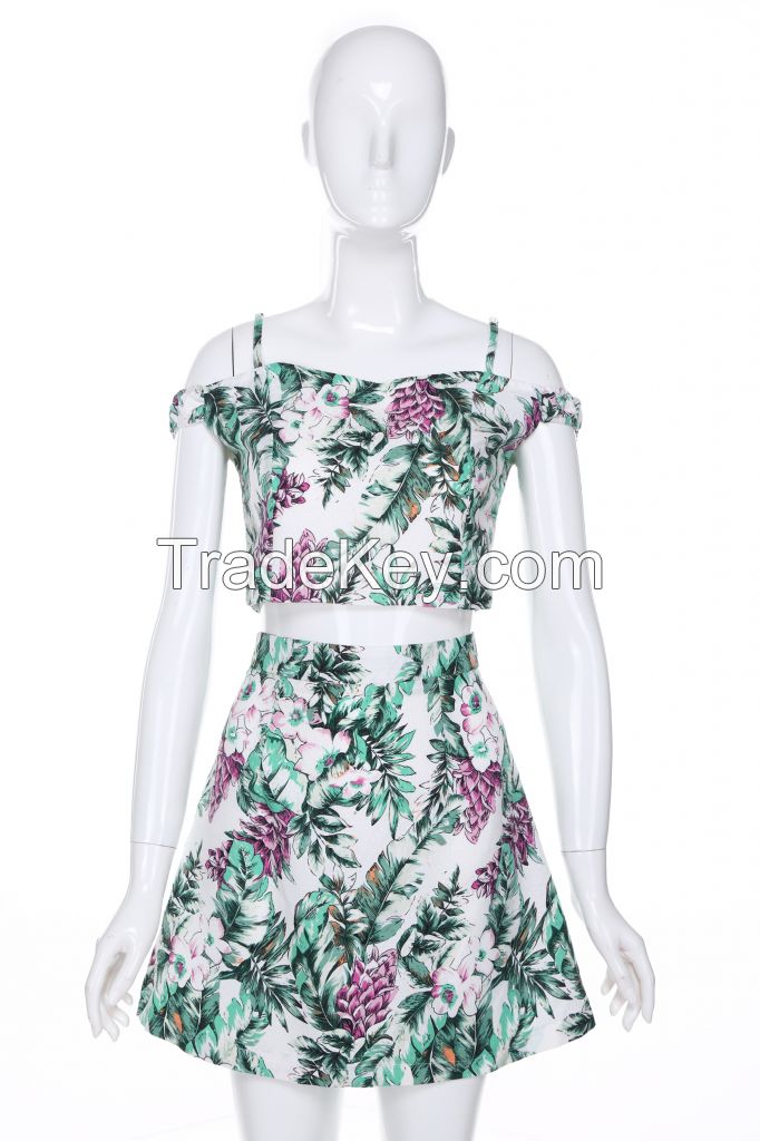 Summer Latest Design Elegant Tank Top Casual Skirt Suit for Ladies