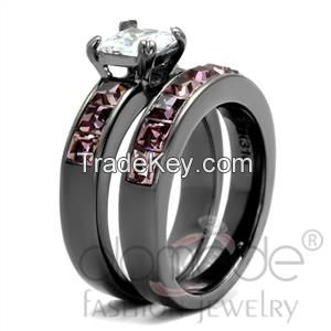 Delicate Pave Diamond Stainless Steel Wedding Ring Sets