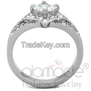 TK1760 Fancy Diamond-Shaped Halo Stainless Steel AAA Grade CZ Engagement Ring