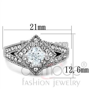 TK1760 Fancy Diamond-Shaped Halo Stainless Steel AAA Grade CZ Engagement Ring