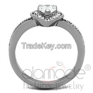 TK1759 Elegant Inverted Tear-Shaped Halo Stainless Steel AAA Grade CZ Engagement Ring
