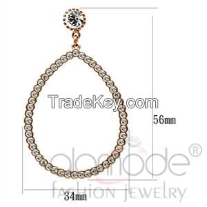 LO3855 Rose Gold Top Grade Crystal Tear-Shaped Dangle Earrings