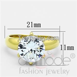 TK1408 Solitaire 6-Pronged Gold Plated Stainless Steel AAA Grade CZ Engagement Ring
