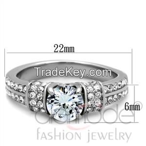 TK1921 Elaborate Bead Bright Setting Stainless Steel AAA Grade CZ Engagement Ring