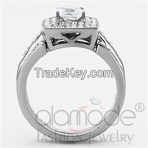 TK1088 Square-Shaped Double Row Grain Set Halo Stainless Steel AAA Grade CZ Wedding Ring Set