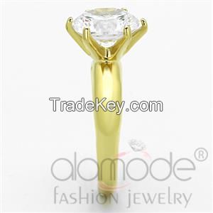 TK1408 Solitaire 6-Pronged Gold Plated Stainless Steel AAA Grade CZ Engagement Ring