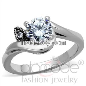 TK1776 Minimalist Pronged /w Twisted Shoulder Stainless Steel AAA Grade CZ Engagement Ring