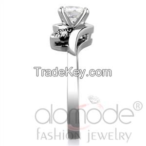 TK1776 Minimalist Pronged /w Twisted Shoulder Stainless Steel AAA Grade CZ Engagement Ring