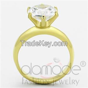 TK1408 Solitaire 6-Pronged Gold Plated Stainless Steel AAA Grade CZ Engagement Ring