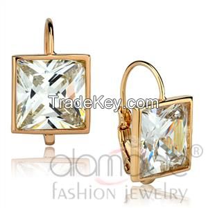 LO3864 Rose Gold AAA Grade CZ Square-Shaped Earrings