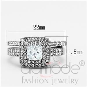 TK1088 Square-Shaped Double Row Grain Set Halo Stainless Steel AAA Grade CZ Wedding Ring Set