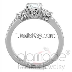 TK1921 Elaborate Bead Bright Setting Stainless Steel AAA Grade CZ Engagement Ring