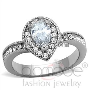 TK1759 Elegant Inverted Tear-Shaped Halo Stainless Steel AAA Grade CZ Engagement Ring