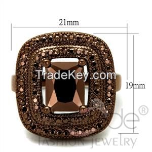 3W1128 Ion Plated AAA Grade CZ Light Coffee Rounded-Square Ring