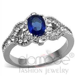 TK1765 Fancy Four-Pronged Claw Set Stainless Steel Synthetic Glass Engagement Ring