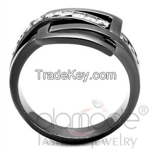 TK2690 Interlaced Light Black Square Stainless Steel AAA Grade CZ Ring