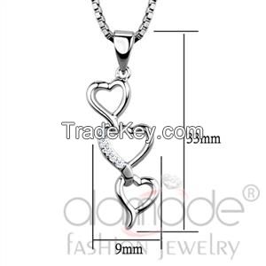 3W843 Cascading Hearts Rhodium AAA Grade CZ Chain Pendant