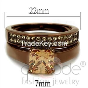 TK2670 Le Chocolat Cathedral-Styled Stainless Steel AAA Grade CZ Wedding Ring Set