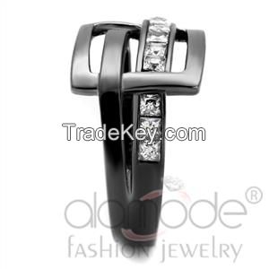 TK2690 Interlaced Light Black Square Stainless Steel AAA Grade CZ Ring