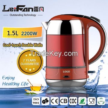 1.5L double walls overall tensile stainless steel electric kettle