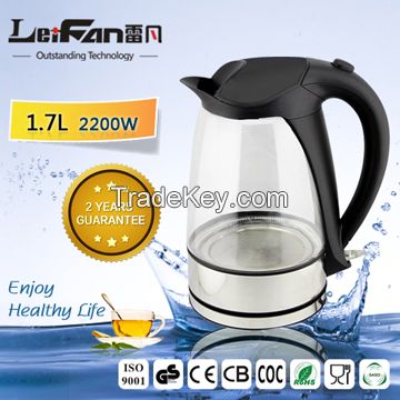 1.7L transparent boiling glass kettle for hotel, teahouse
