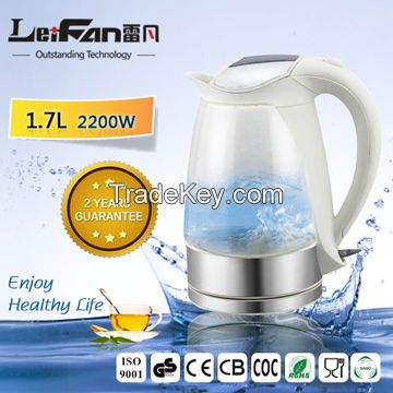 1.7L transparent boiling glass kettle for hotel, teahouse