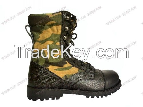 black genuine leather military combat boots