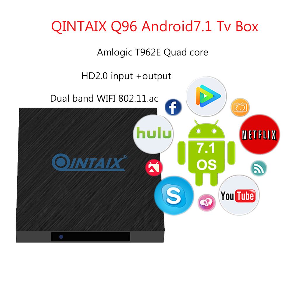 Q96 Android 7.1 TV Box QINTAIX Amlogic T962E Quad Core 2GB/16GB Codi 16.1 WIFI 2.0 4K*2K Smart Media Player 