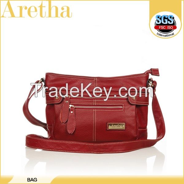 2015 Aretha brand hot selling design color red soft genuine leather women bag