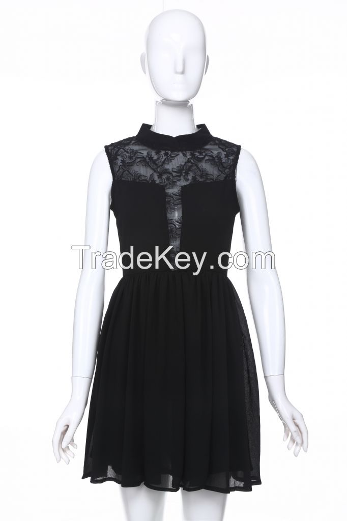 Lady Sleeveless sexy chiffon and lace dress