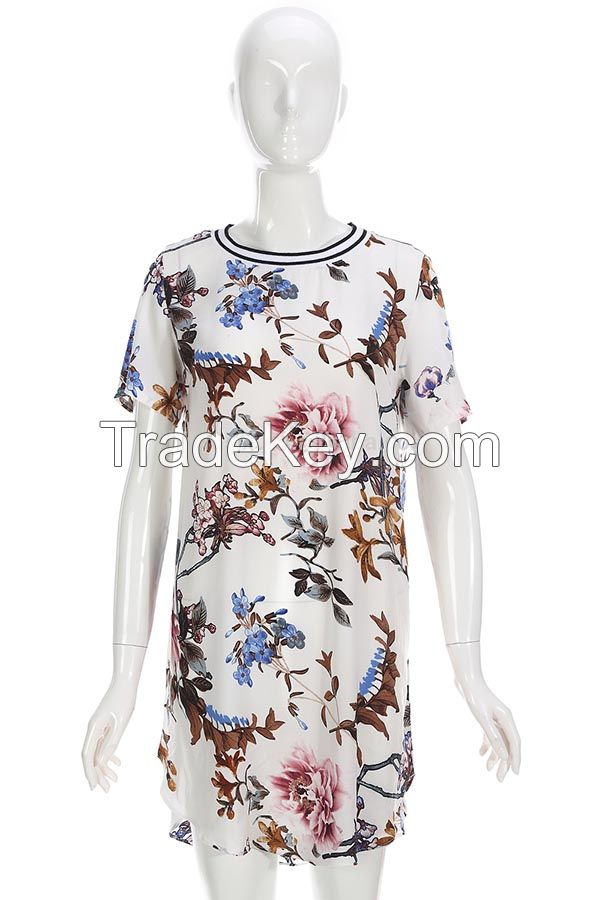 Chinese style floral printed straight dress