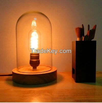 Vintage edison bulbs glass cover wooden table lamp