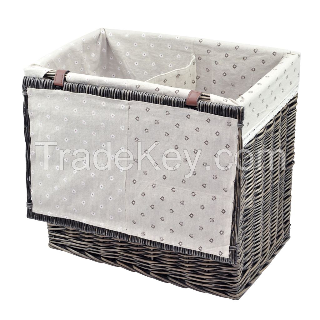 I WILL Rectangle Wicker Hand-woven Family Size Divided Double Laundry Hamper with Cotton Liner and Lid (Gray-black, Coffee, Honey Brown)