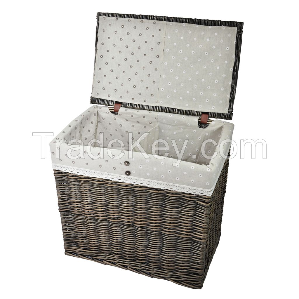 I WILL Rectangle Wicker Hand-woven Family Size Divided Double Laundry Hamper with Cotton Liner and Lid (Gray-black, Coffee, Honey Brown)