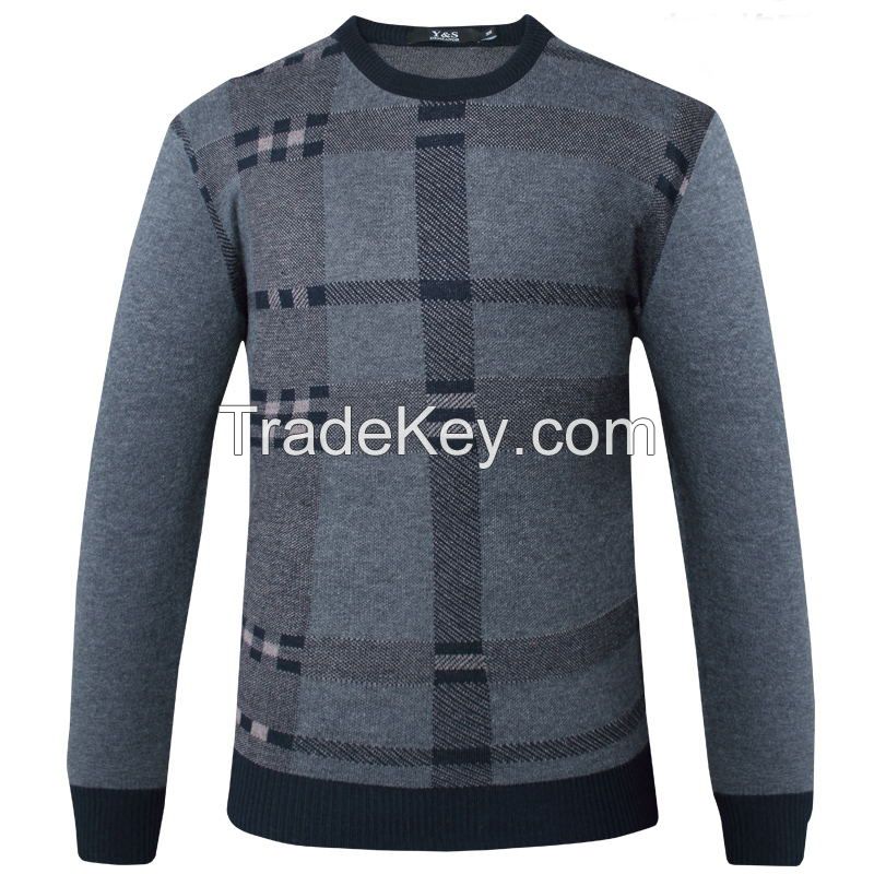 Men Gray 2XL Long Sleeve new sweater Plaid 70% 30% wool cashmere 2015