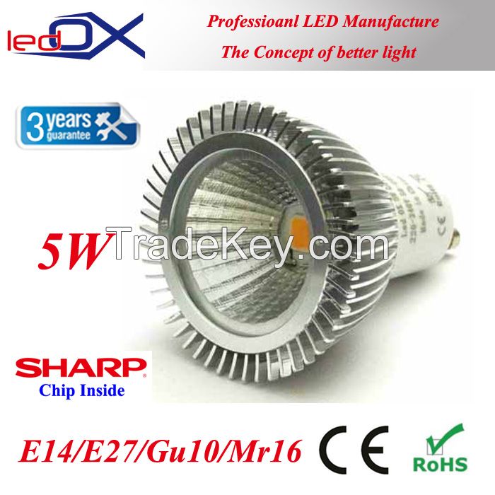 Sharp COB 5W LED spotlight, E14 E27 Gu10 Mr16 Dimmable spotlights lamp