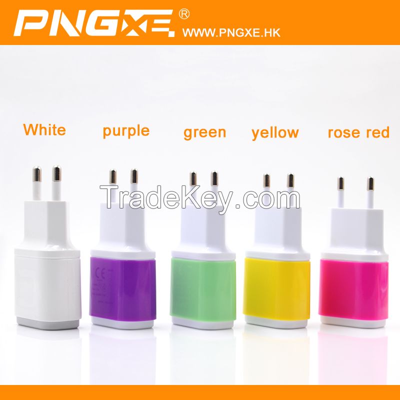 China Manufacturer PNGXE Support 5V/2.1A EU plug dual USB travle wall charger