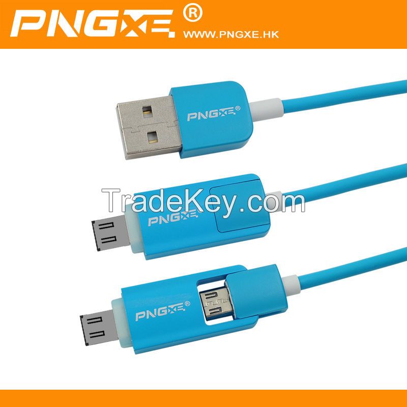 PNGXE Wholesale 2 in 1 Micro USB Data Cable with Led light for iphone for samsung