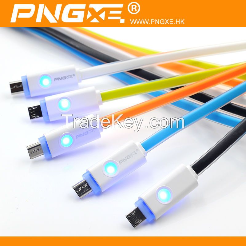 Guangzhou PNGXE 1M Flat design micro usb Charger Cable with LED for Samsung